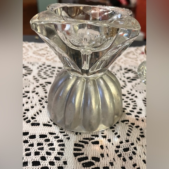 Vintage mismatched crystal taper candlestick holders brass topper & jello mold - Picture 9 of 15